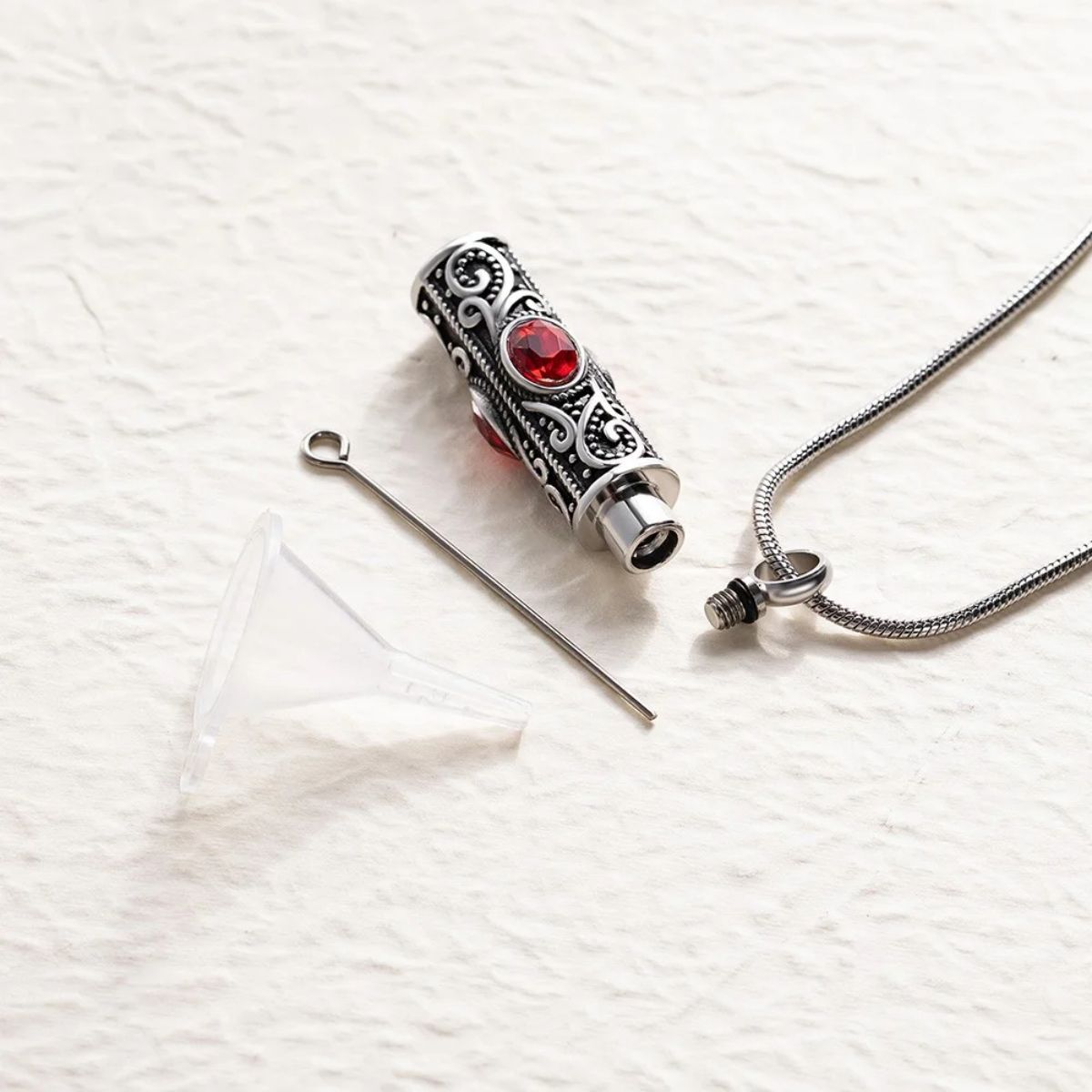 Personalized Gemstone Vintage Cylinder Urn Necklace for Ashes, Sympathy Gift for Pet Loss/Family/Friend/Lover