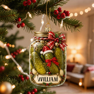 Personalized Pickle Jar Funny Christmas Ornament, Lucky Pickle Hunt, Cute Holiday Decoration