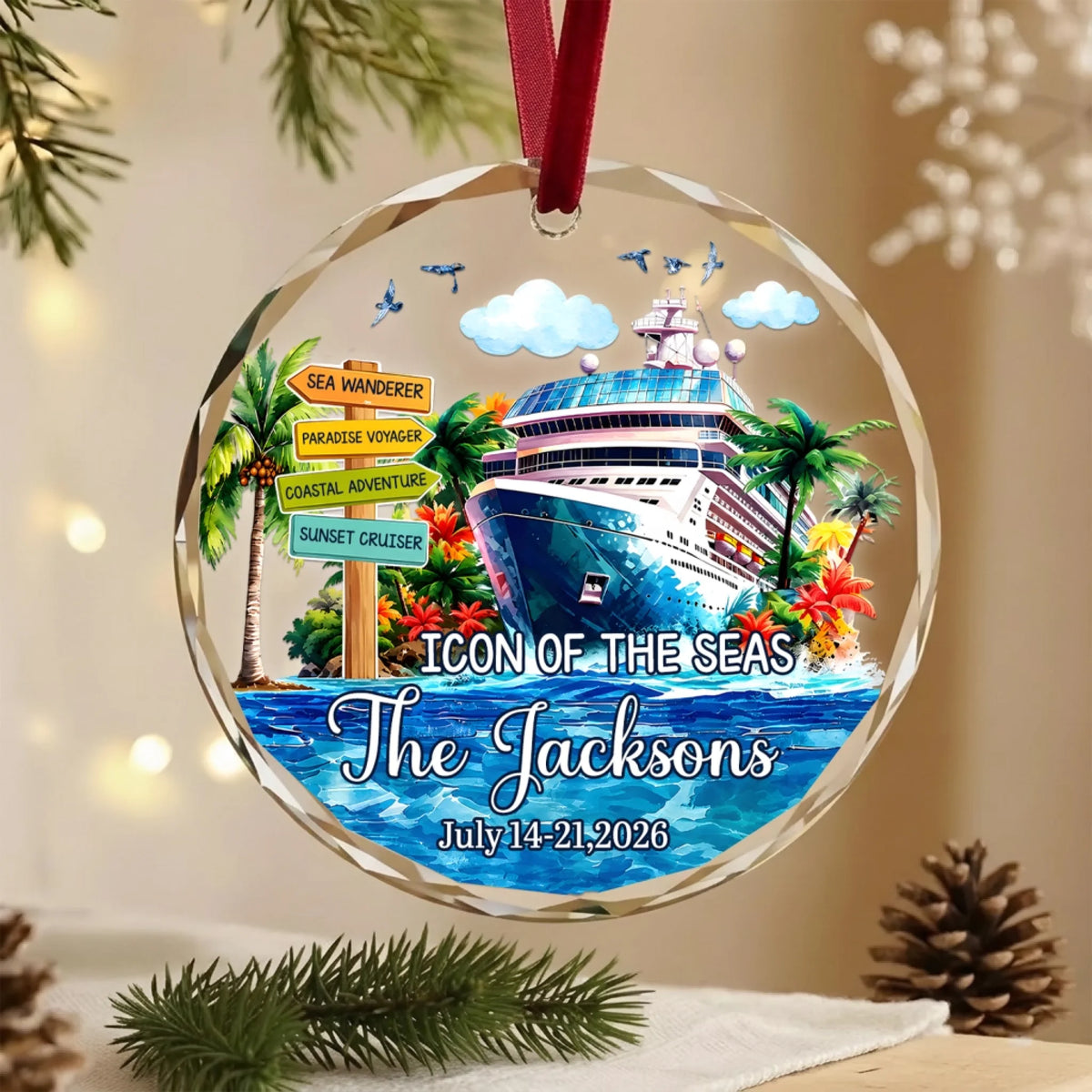 Personalized Cruise Ship Glass Ornament – Custom Family Name Gift for Families & Couples