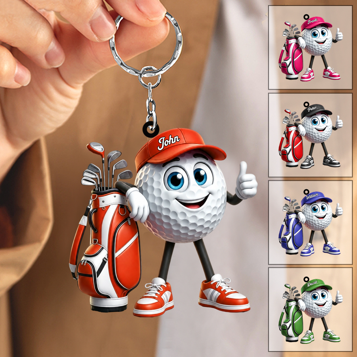 Thumbs Up Personalized Cute Golf Ball Mascot Keychain Gift For Golf Lovers