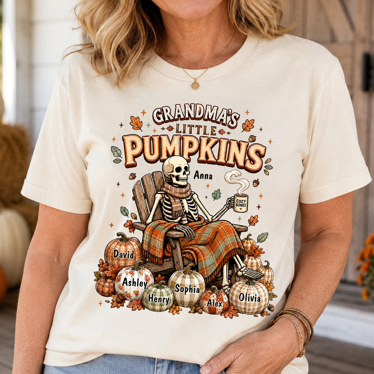 "Grandma Skeleton Pumpkins" – Personalized Halloween Shirt | Gift For Grandma
