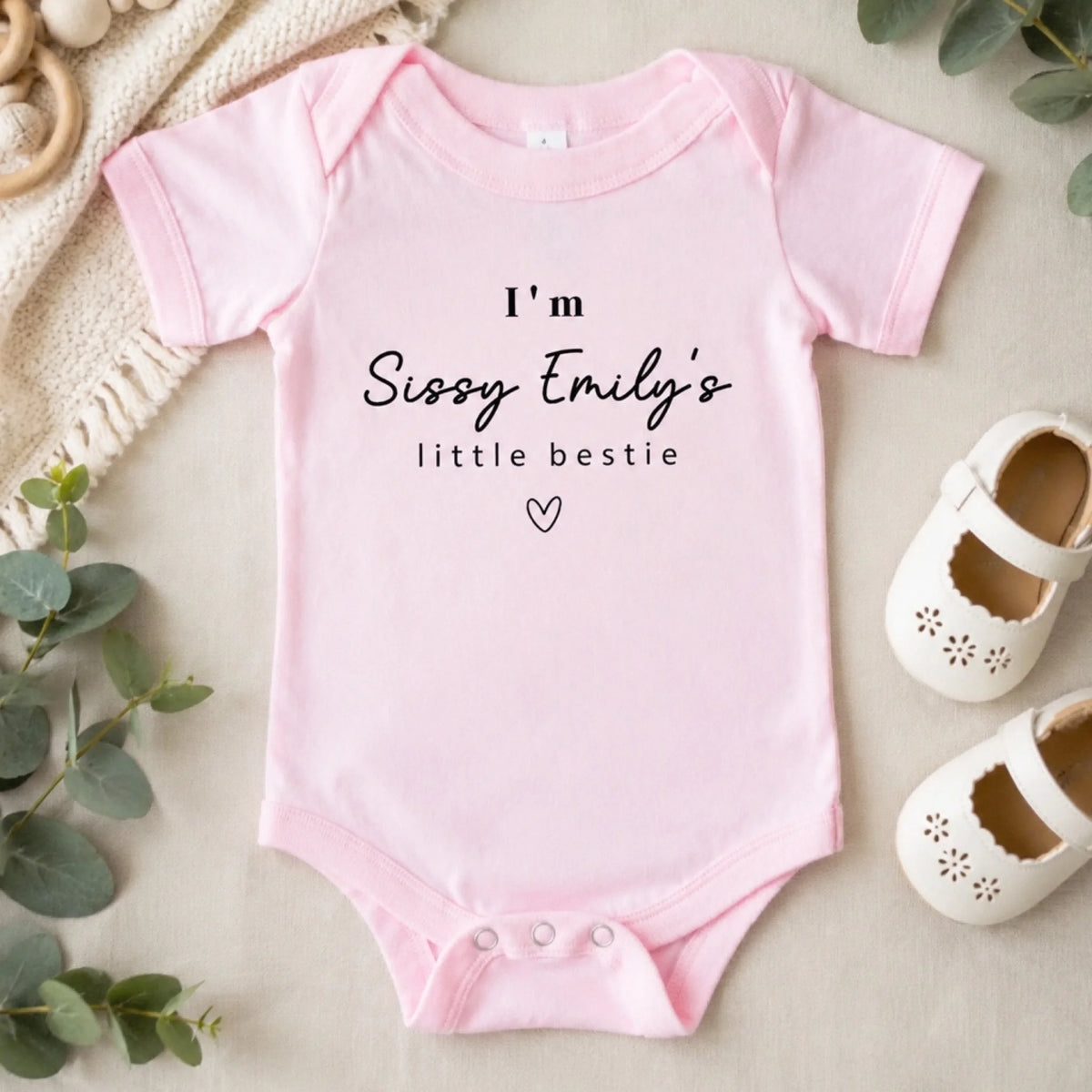 Personalized "Auntie's Little Bestie" Baby Onesie – Custom Name Bodysuit For Baby Shower Gift