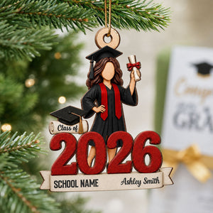 "Class Of 2026" Graduate Senior – Personalized Wooden Ornament | Graduation Gift For Him & Her