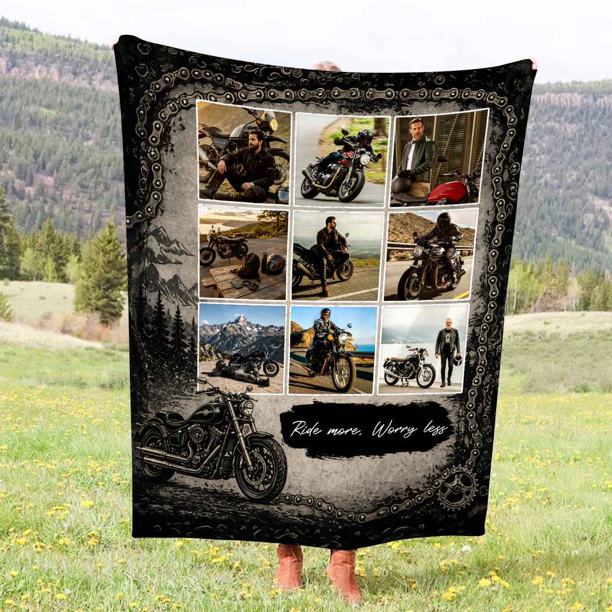 Custom Motorcycle Photo Collage Blanket – Personalized Biker Gift For Dad & Riders
