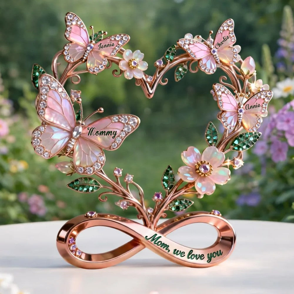 Personalized Stunning Butterflies On Mom Heart Acrylic Plaque, Gifts For Mom & Grandma