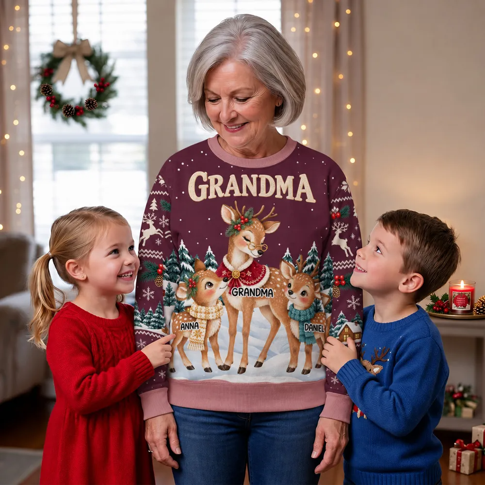 Personalized Reindeer Winter Love All-Over Print Sweatshirt – Custom Name Cozy Christmas Sweater