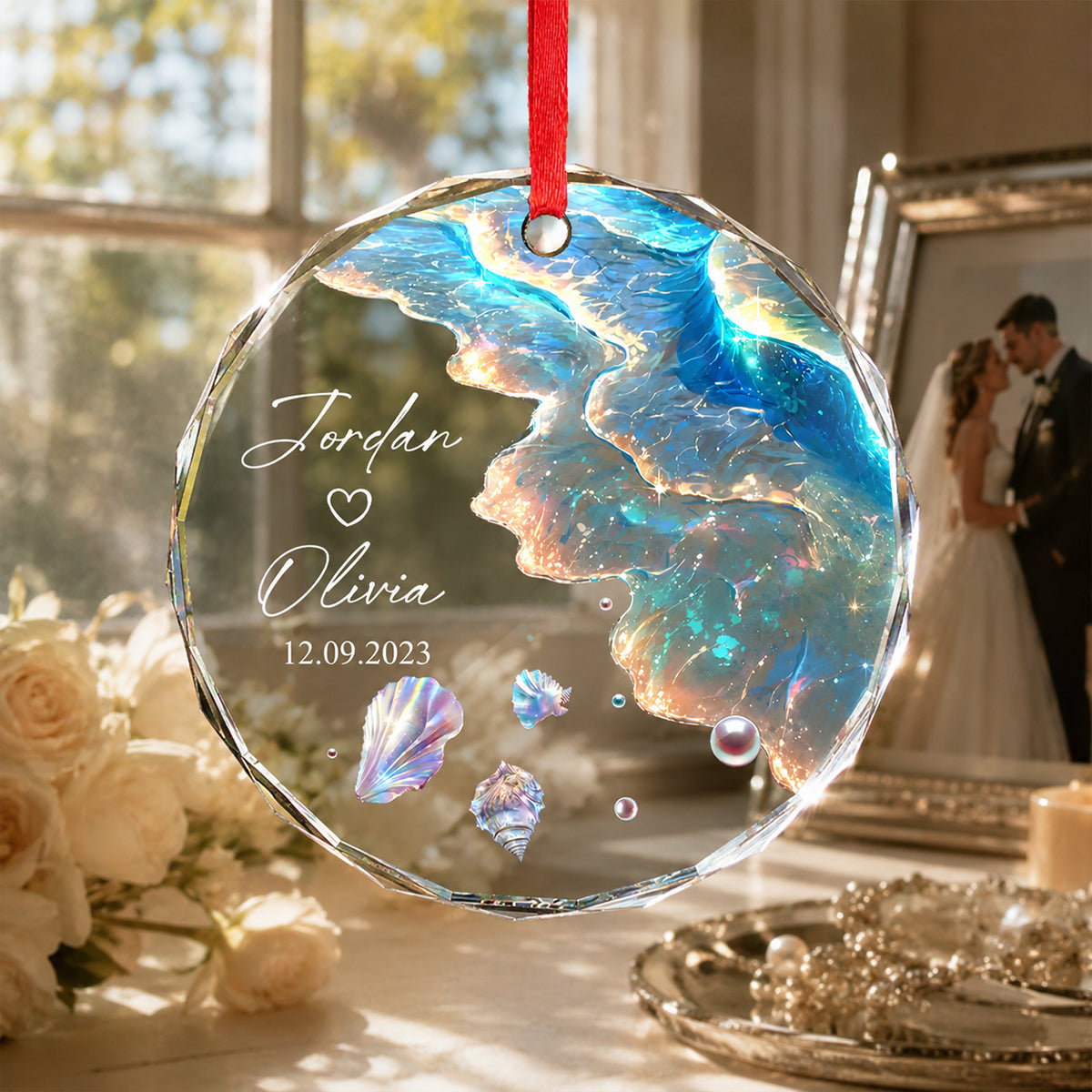 Personalized "Ocean Wave" Glass Ornament – Mermaid Tail Keepsake For Engagement & Wedding Gift