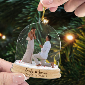 Personalized Engagement Photo Acrylic Ornament – Custom Names & Date Keepsake | Gift For Newly Engaged Couples
