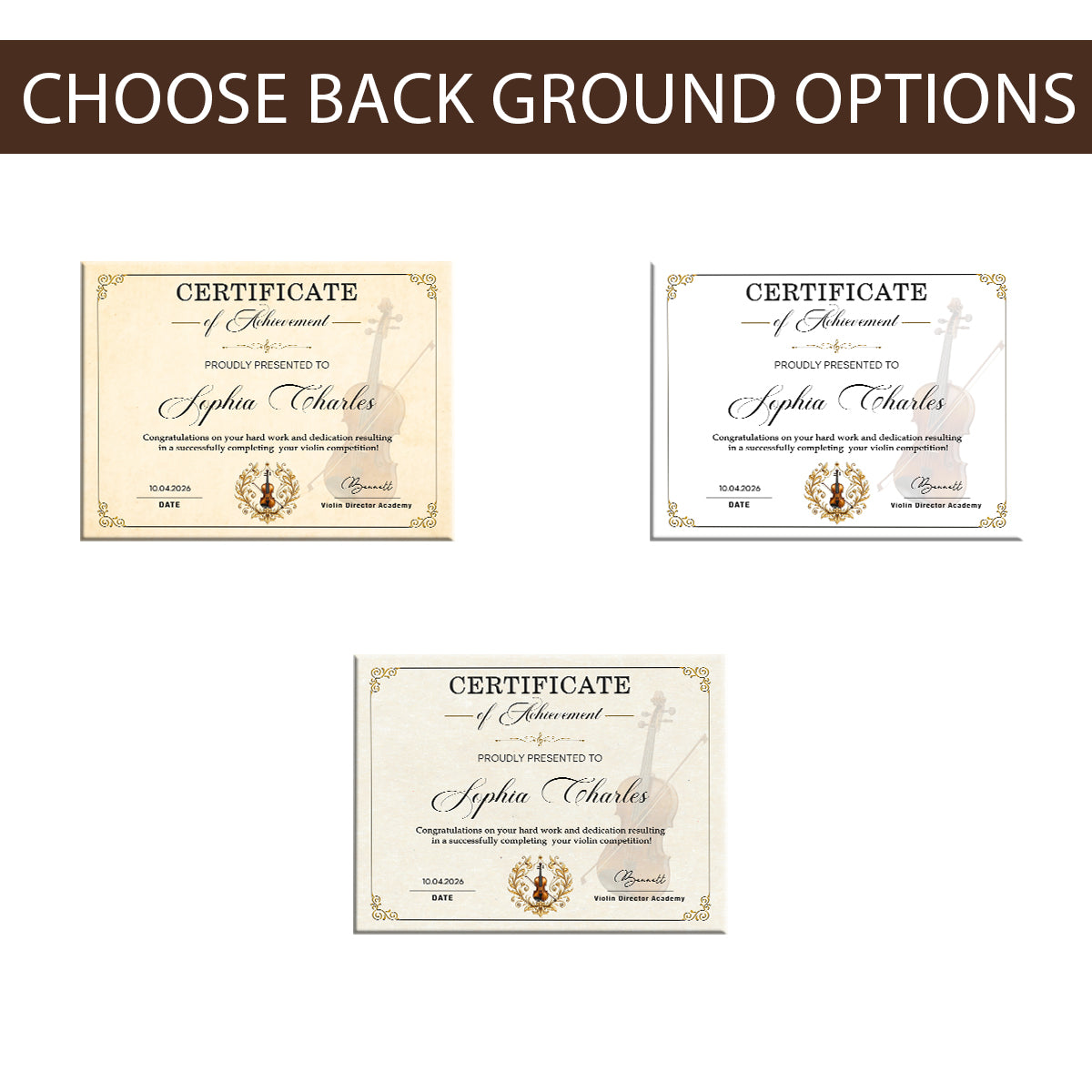 Personalized Violin Certificate Canvas – Custom Achievement Gift For Violin Lovers | Competition & Lesson Graduation Award