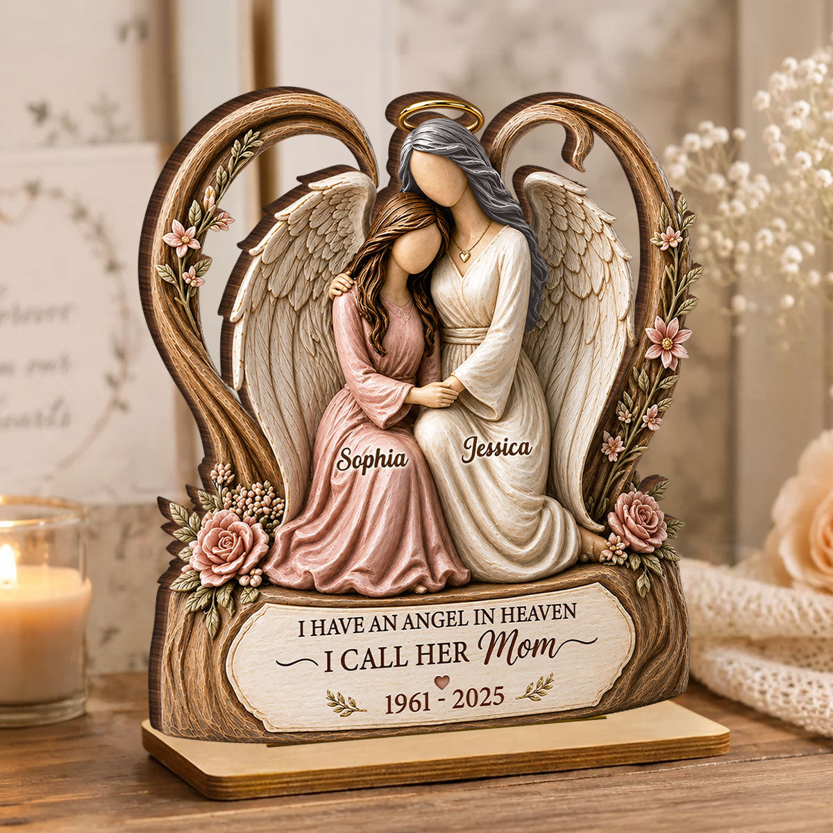 "I Have an Angel in Heaven – I Call Her Mom" – Personalized Wooden Plaque | Sympathy & Remembrance Gift