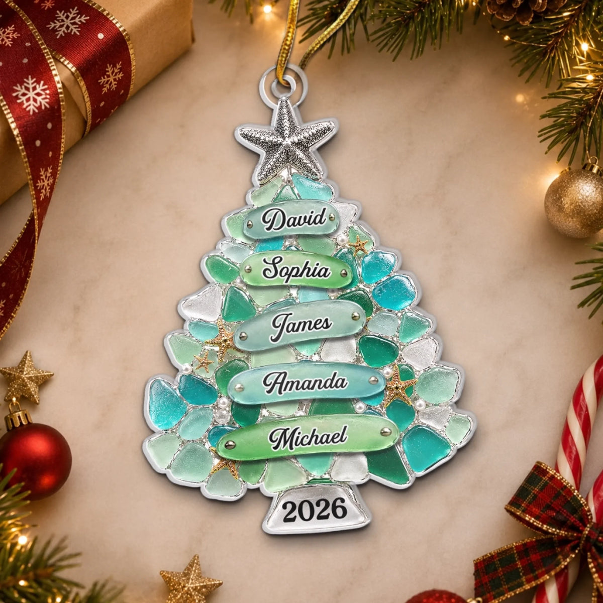 Custom Sea Glass Acrylic Ornament – Personalized Christmas & Birthday Gift For Family | Home Filled With Cheer