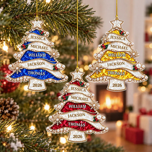 Personalized Golden Pearl Christmas Tree Acrylic Ornament – Custom Holiday Keepsake Gift