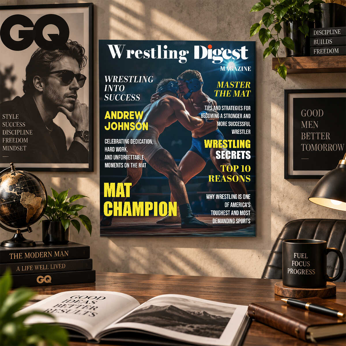 Personalized Wrestling Digest Canvas | Custom Wrestler Name Poster, Wrestling Magazine Style Gift, Sports Room Wall Decor, Senior Wrestler Gift