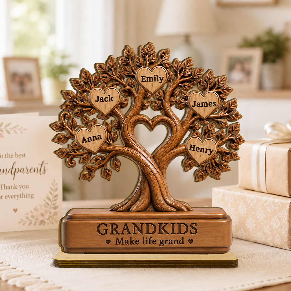 "Grandkids Make Life Grand" – Personalized Wooden Plaque | Gift For Grandma, Grandpa & Grandparents