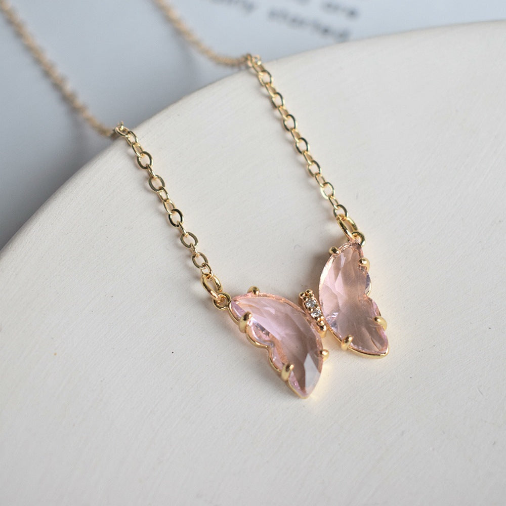Crystal Butterfly Charm Necklace