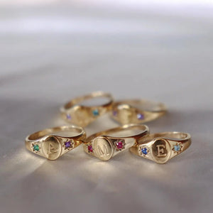 Personalized Birthstones Signet Initial Ring