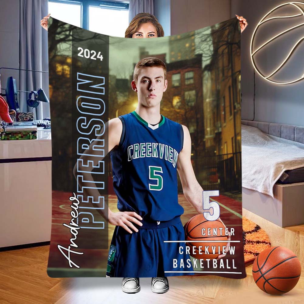 Any Photo, Name, School.... - Personalized Basketball Blanket