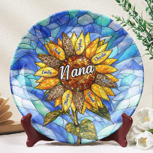 Personalized Sunflower Ceramic Plate – Gift For Nana, Auntie, Mom & Family