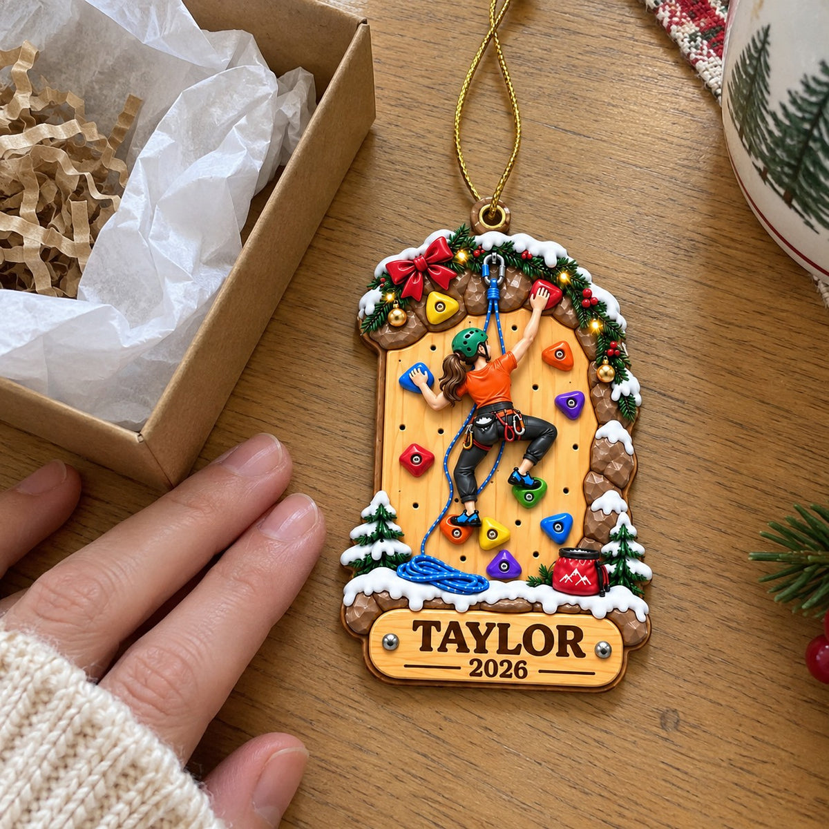 Personalized Rock Climbing Christmas Acrylic Ornament – Girl Or Boy Design | Custom Name Gift For Kids & Grandchildren