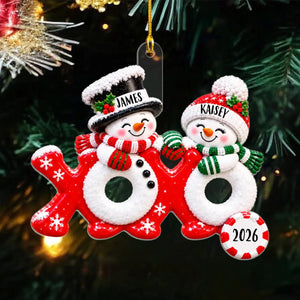 Personalized Snowman Couple XOXO Acrylic Ornament – Christmas Keepsake Gift For Couples