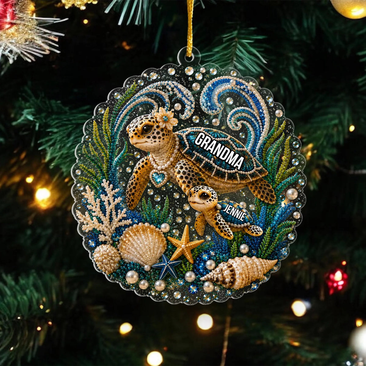 "Blessed To Be Called Grandma" – Personalized Acrylic Ornament | Gift For Grandma, Mom & Sea Turtle Family
