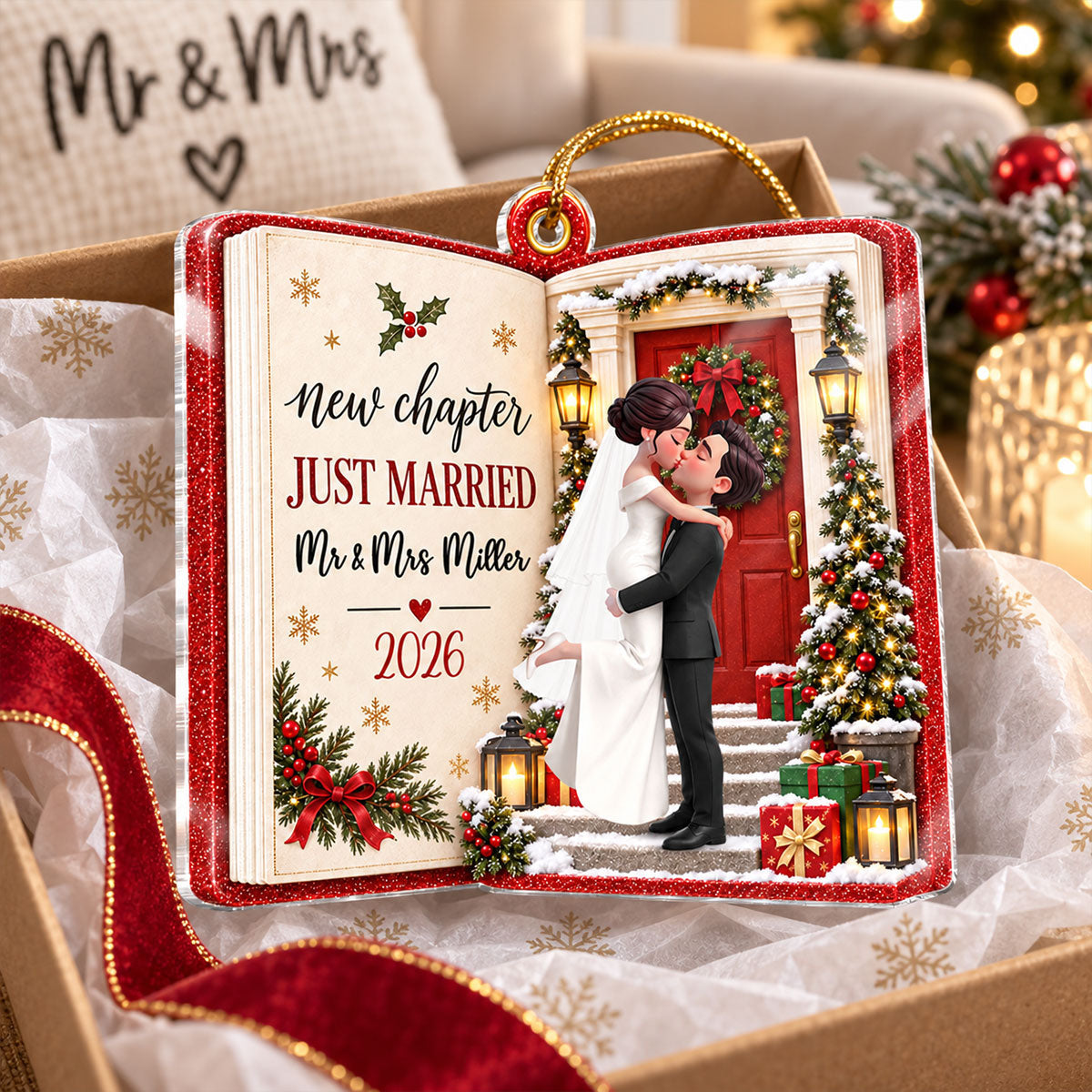 "Just Married – New Chapter, New Memories" – Personalized Acrylic Ornament | Christmas Tree Keepsake For Couples