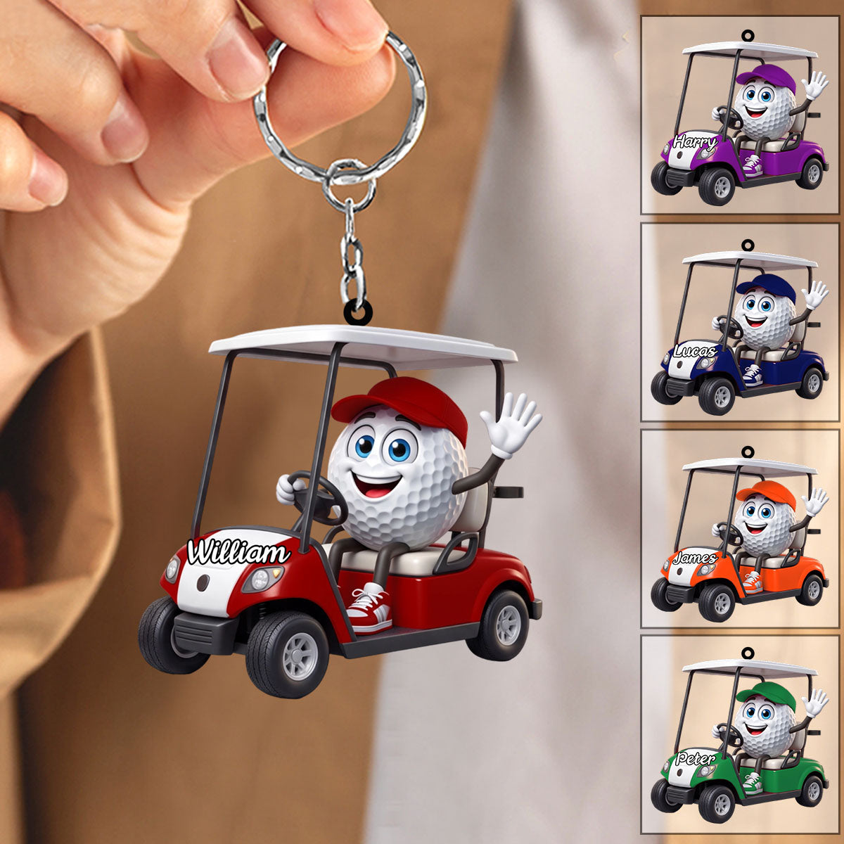 Golf Player On Golf Cart Keychain  – Personalized Gift For Golf Lovers
