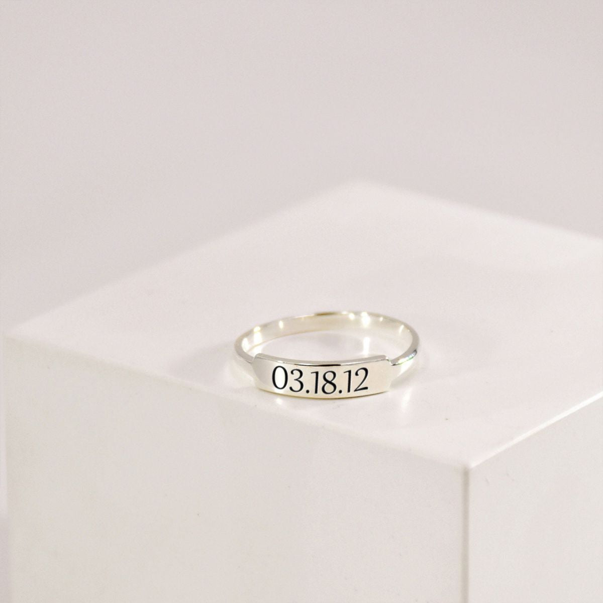 Personalized Delicate Dainty Bar Date Ring