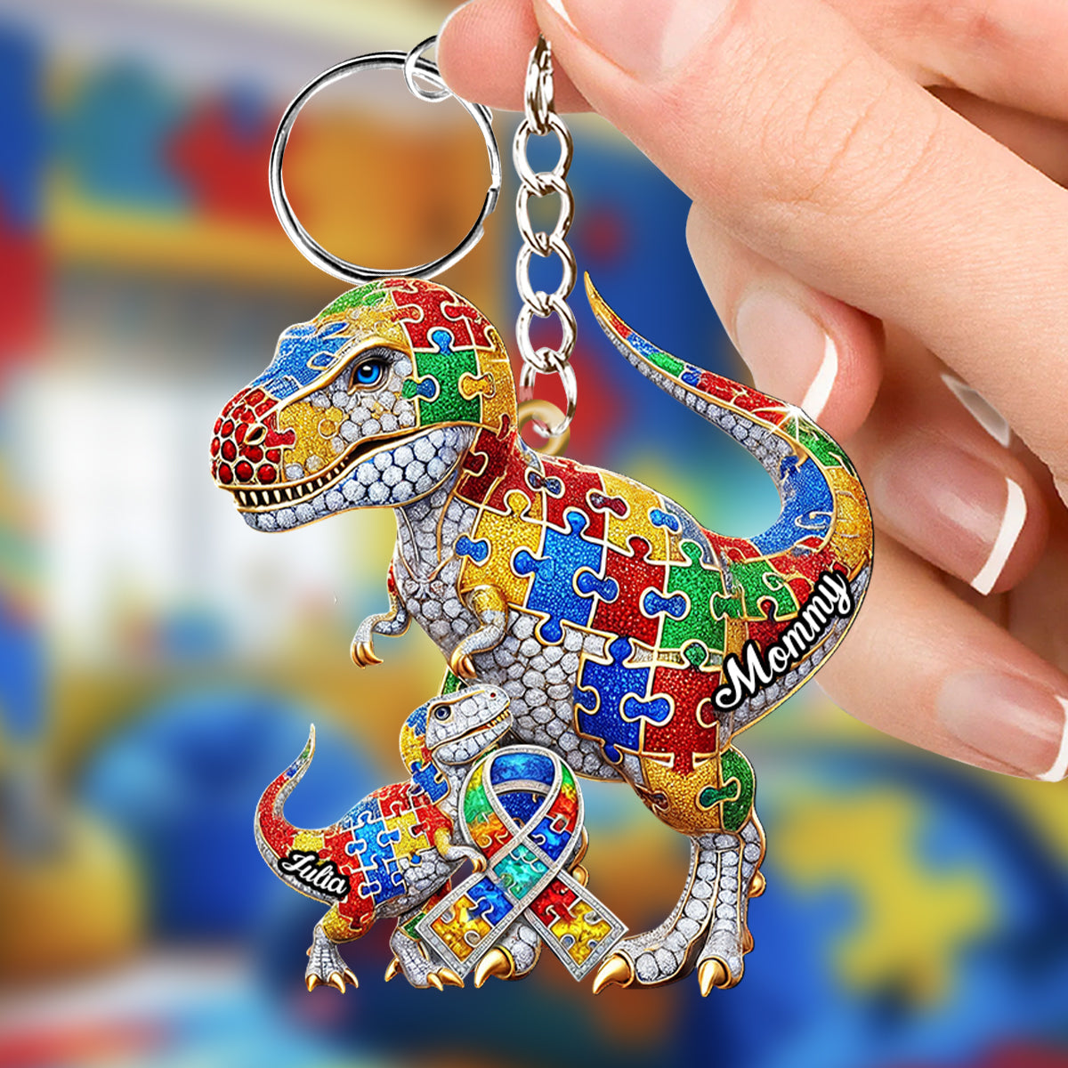 For the Strong Mama Who Shines Bright – Personalized Autism Awareness Keychain