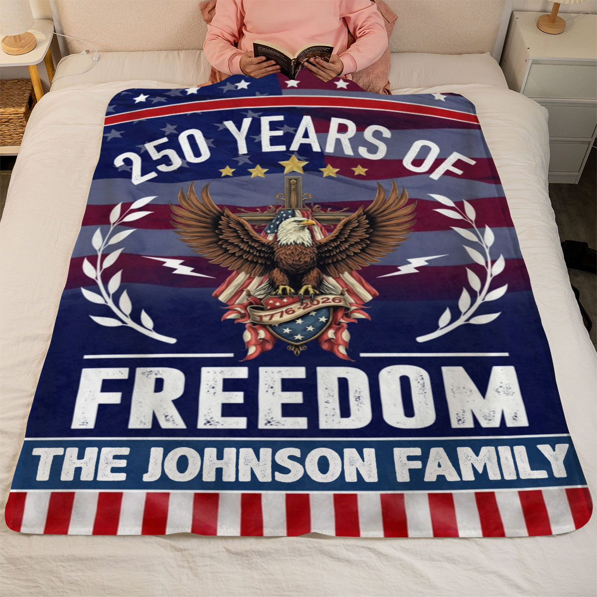 Personalized Family Name America 250th of Freedom With Eagle Blanket