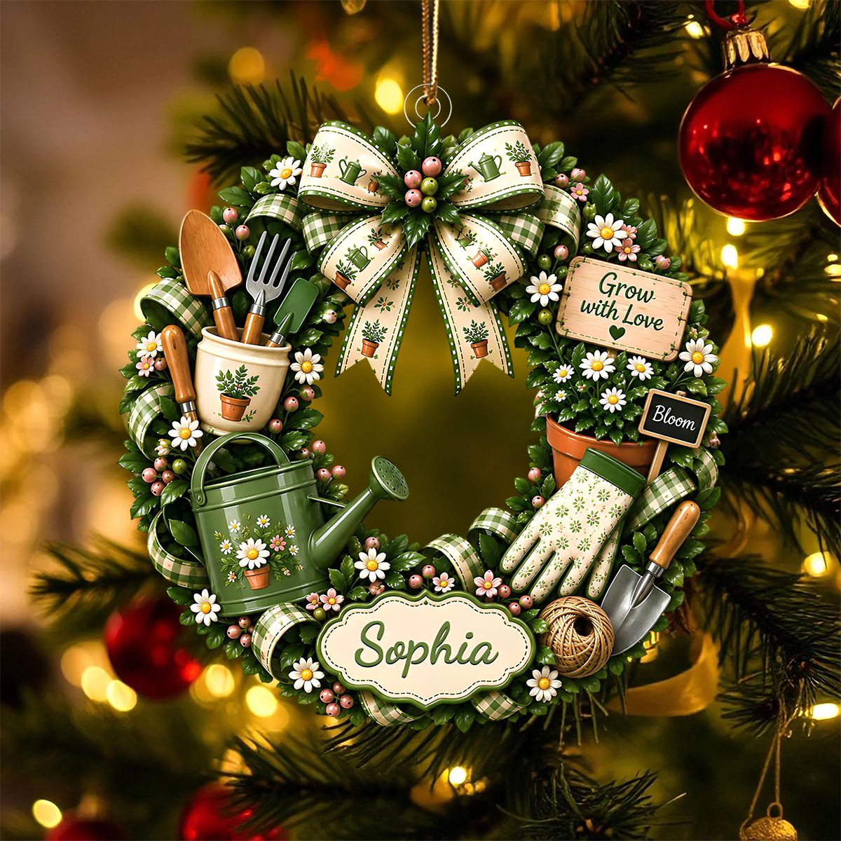 "Grow With Love" – Personalized Gardening Acrylic Hanging Ornament | Gift For Gardeners