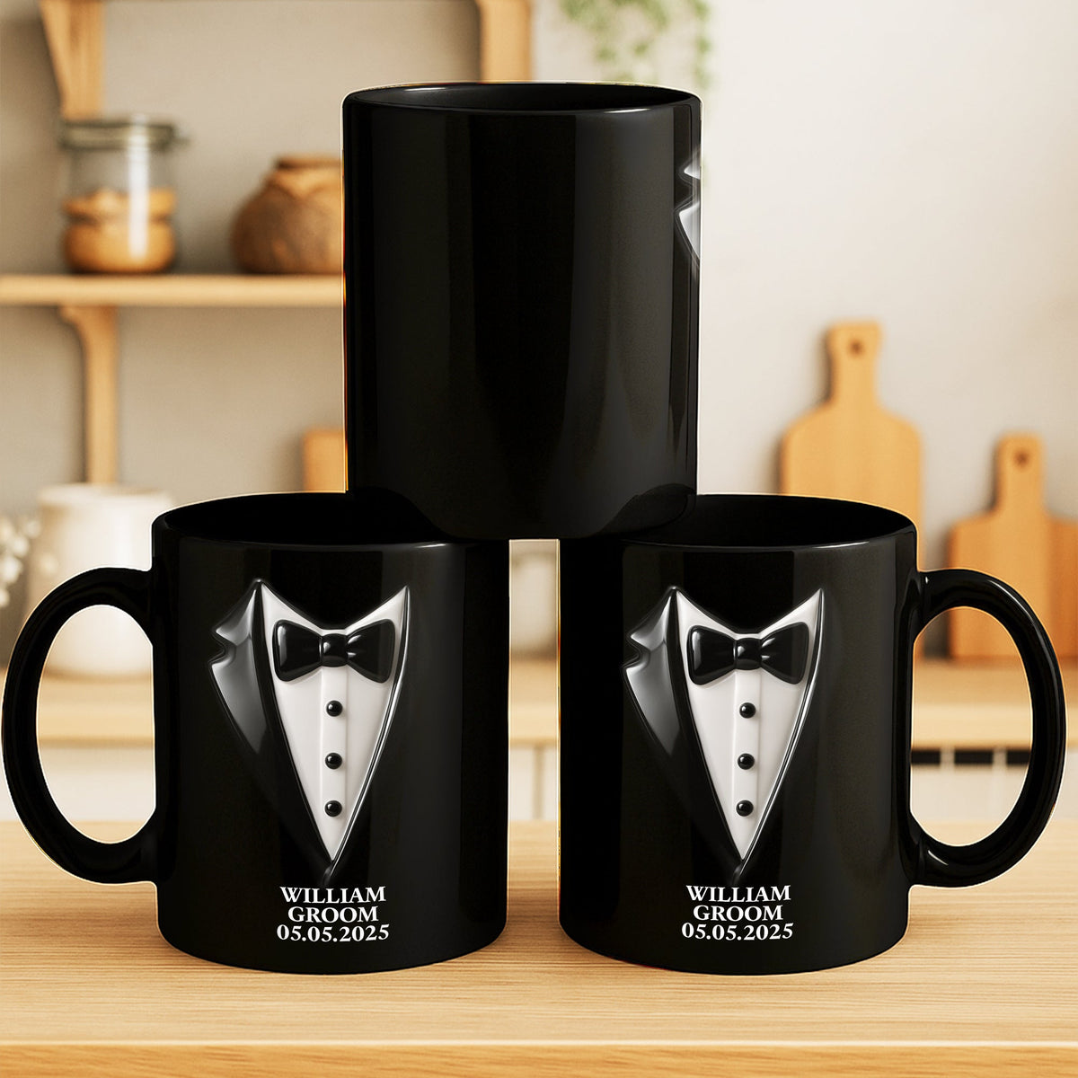 Elegant Groom Suit Bride Dress Design, Personalized Custom Coffee Mug, Gift For Couple