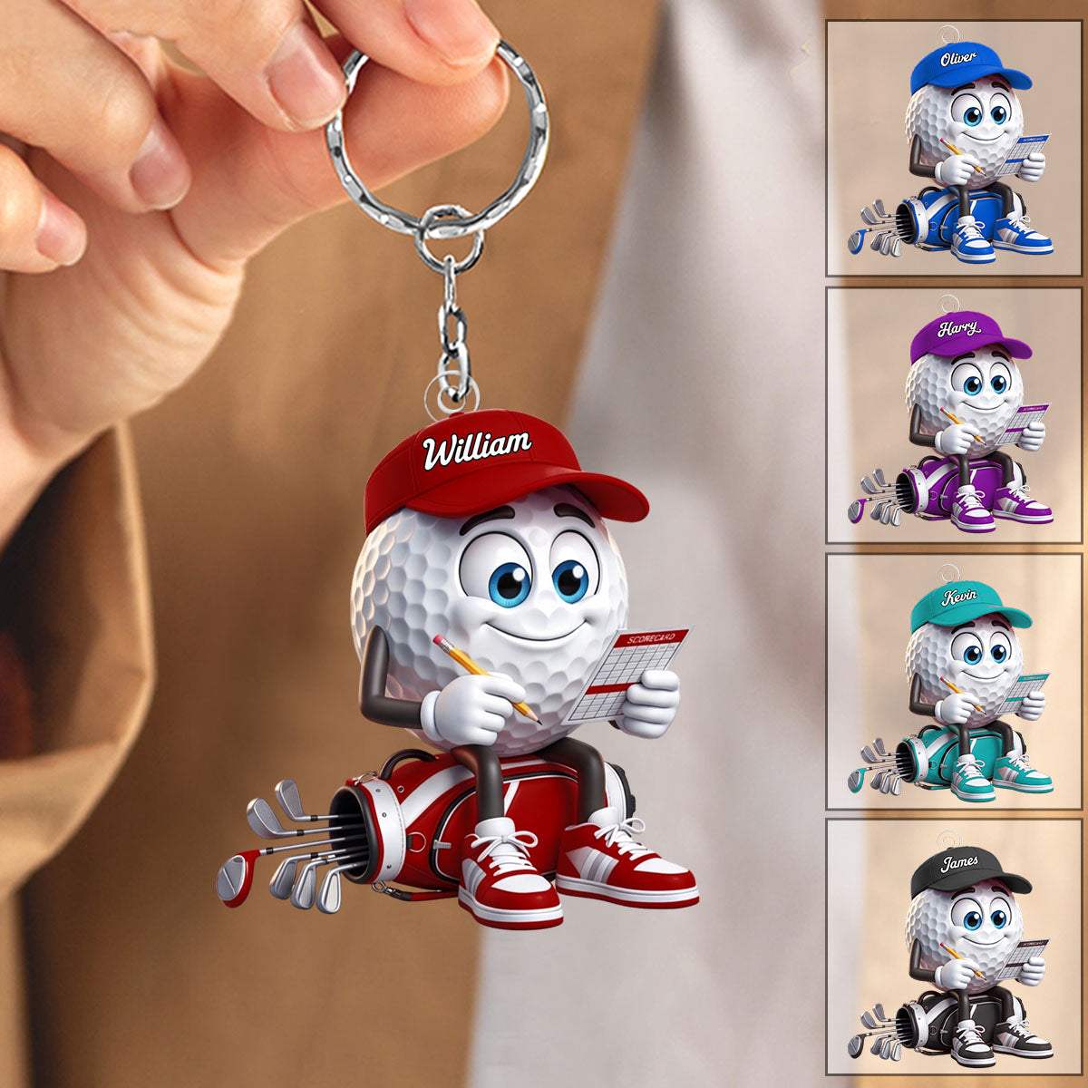 Personalized Golf Mascot Keychain – Funny Golf Ball & Scorecard Key Holder For Golf Bag