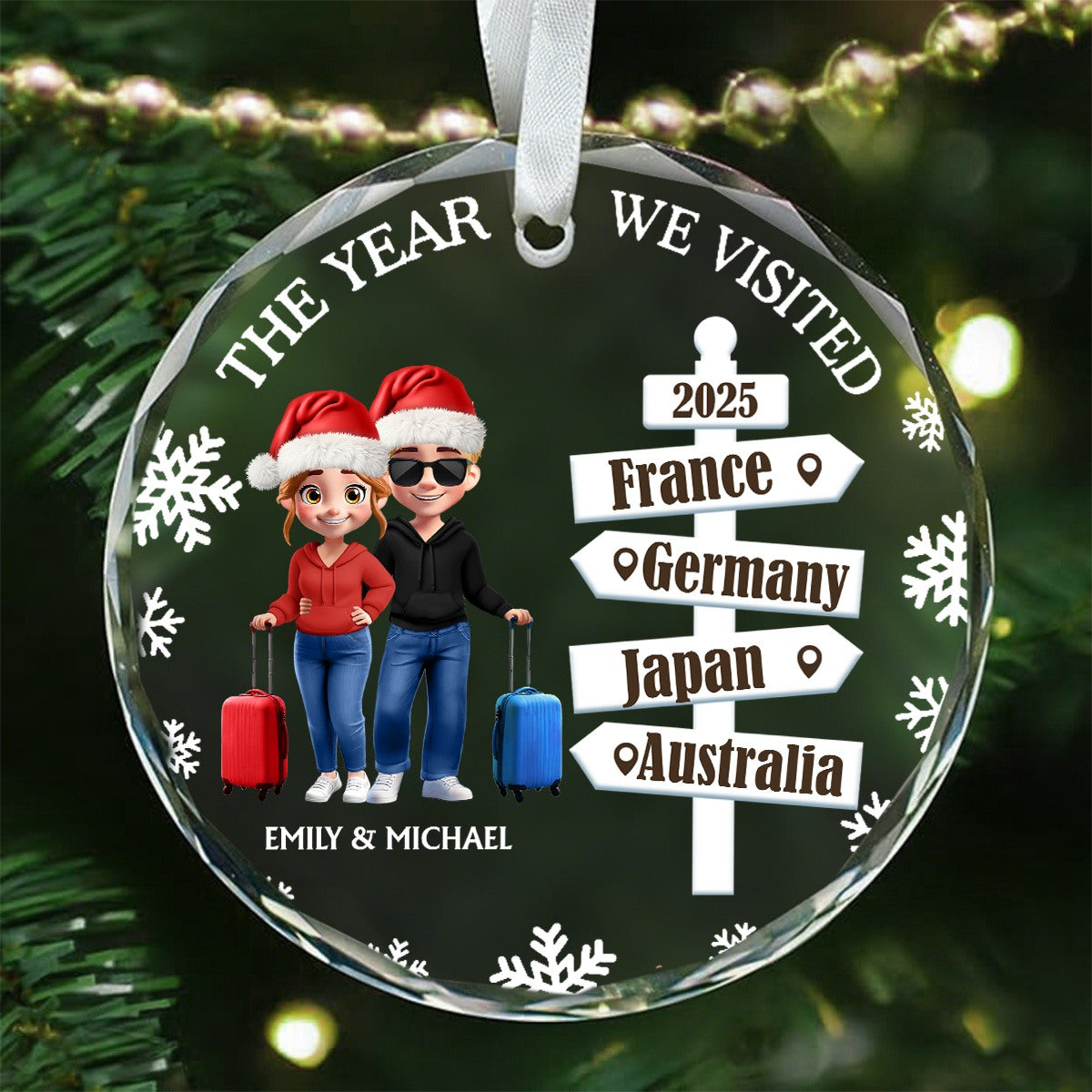 Cherished Travel Memory - Personalized Circle Glass Ornament
