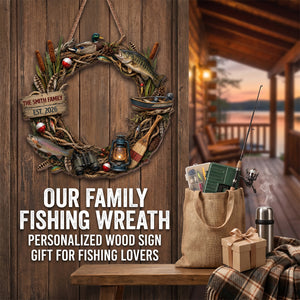 "Our Family Fishing" – Personalized Wood Sign Wreath | Gift For Fishing Lovers & Outdoorsmen