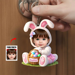 Personalized Easter Bunny Kid Acrylic Keychain - Custom Photo Gifts For Kids