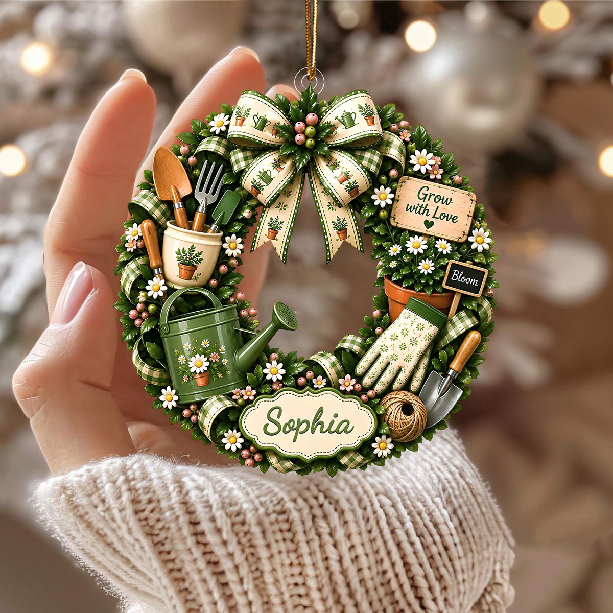 "Grow With Love" – Personalized Gardening Acrylic Hanging Ornament | Gift For Gardeners