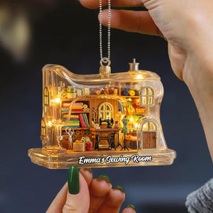Sewing Room With Sewing Machine And Fabric, Personalized Ornament, Gift For Craft Enthusiasts