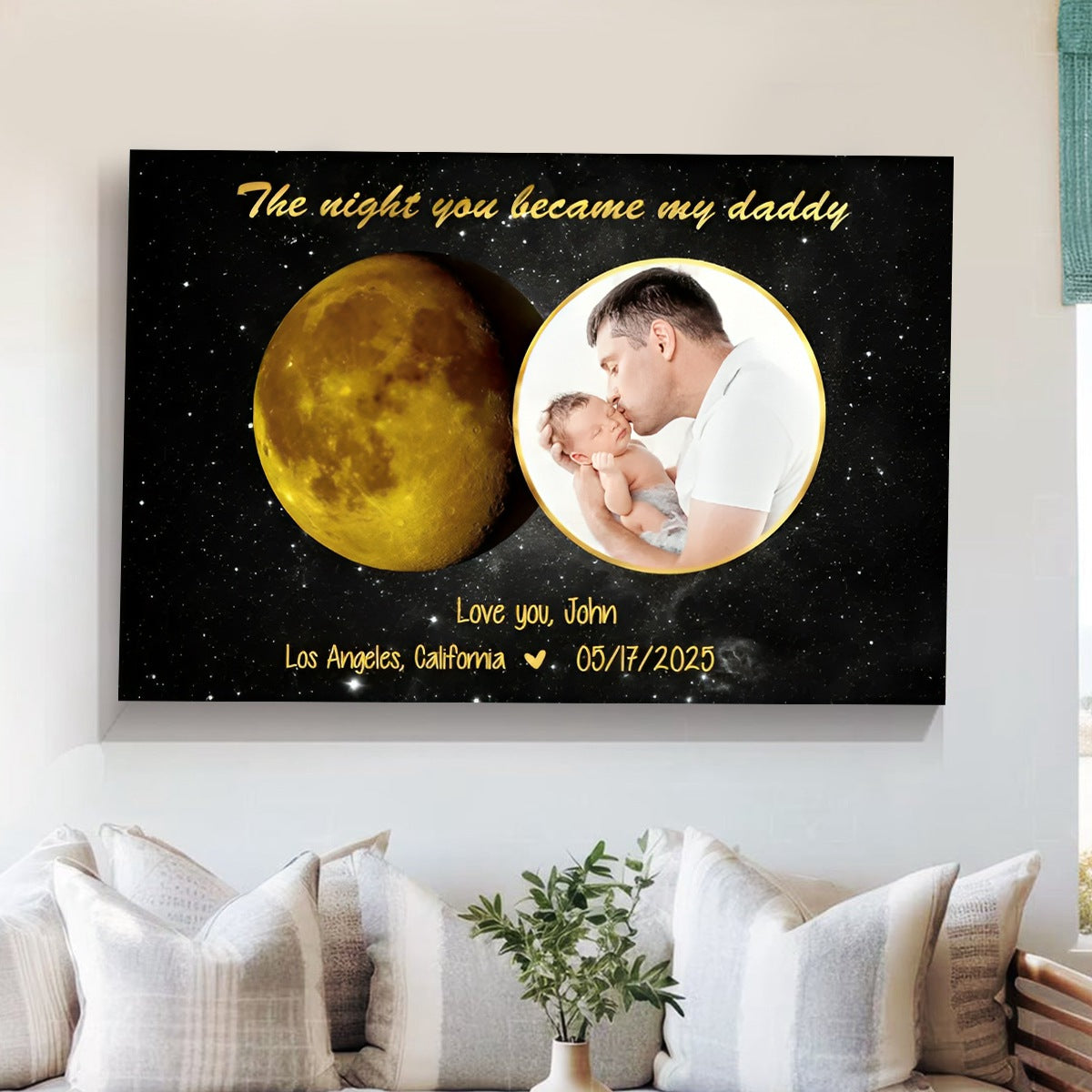 Moon Phase Art The Day You Became My Daddy Mommy Personalized Poster, Gift For New Mom, New Dad