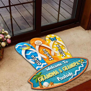 Summer Beach House Decor – Personalized "Flip Flop Family" Custom Doormat