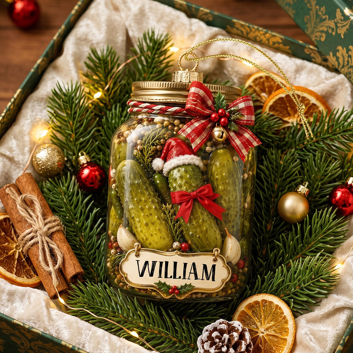 Personalized Pickle Jar Funny Christmas Ornament, Lucky Pickle Hunt, Cute Holiday Decoration