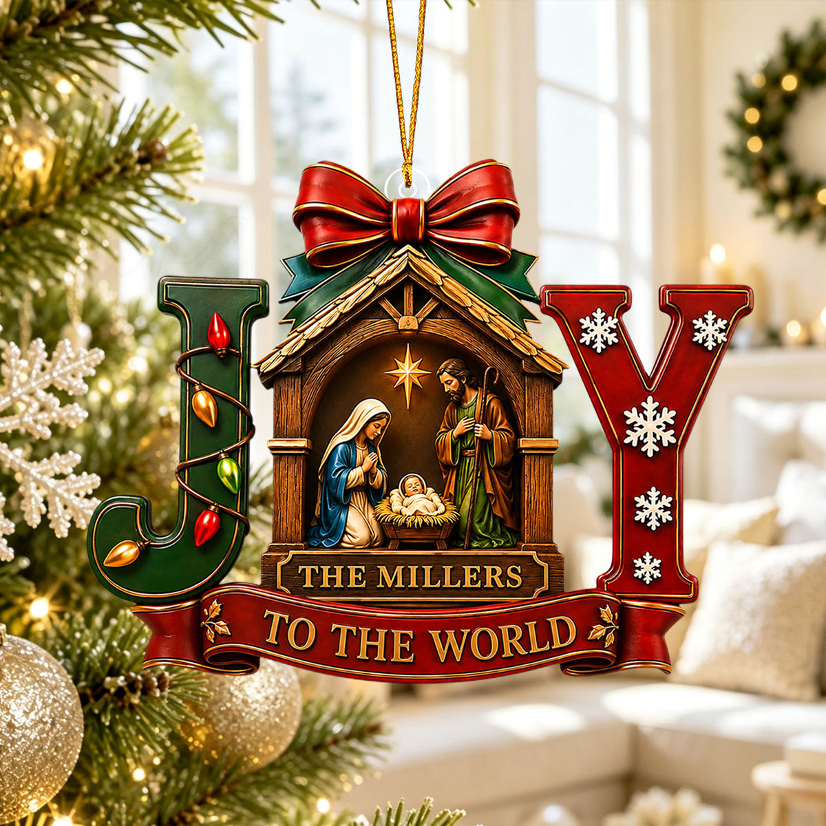 "Joy To The World" – Personalized Christmas Acrylic Hanging Ornament | Holiday Gift For Families