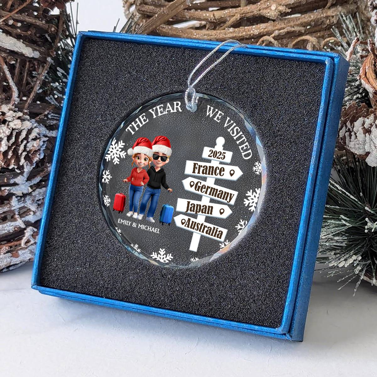 Cherished Travel Memory - Personalized Circle Glass Ornament