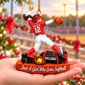 Just A Girl Who Loves Softball – Personalized Christmas Ornament | Custom Player Name Keepsake Gift For Softball Players & Fans