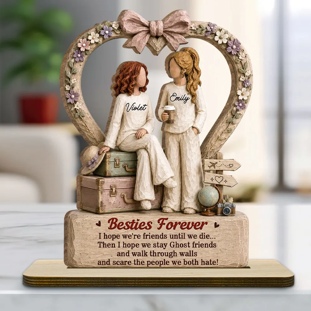 "One Soul, Two Besties" – Personalized Wood Plaque With Flat Base | Friendship Keepsake Gift