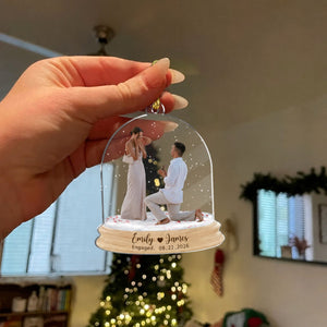 Personalized Engagement Photo Acrylic Ornament – Custom Names & Date Keepsake | Gift For Newly Engaged Couples