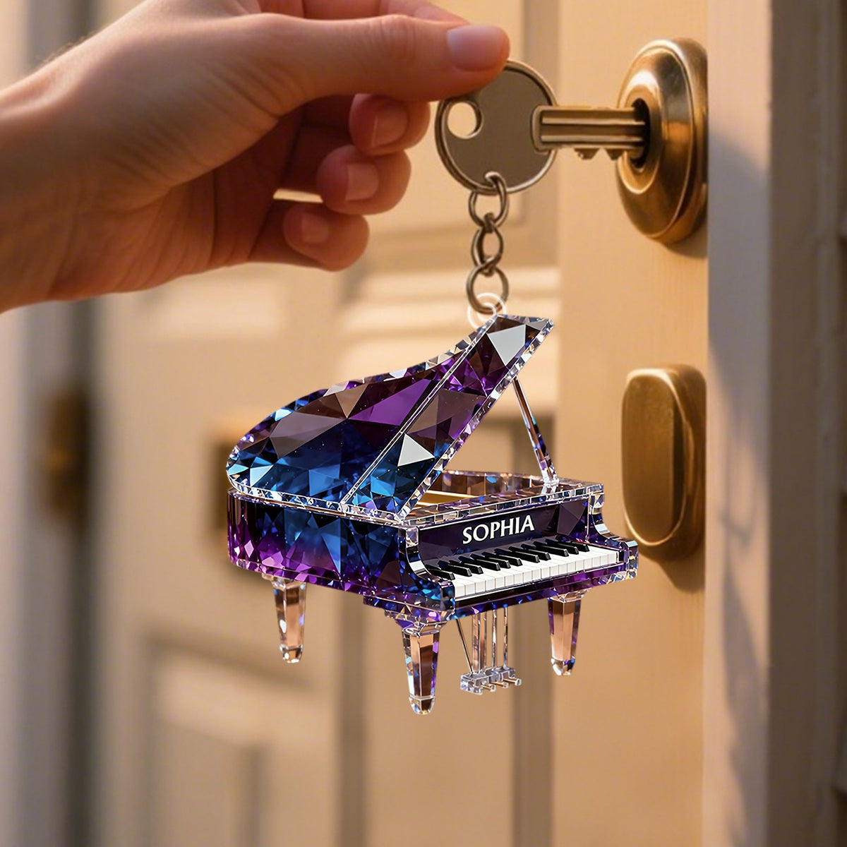 Personalized Piano Crystal Effect Acrylic Keychain, Pianist Gift, Piano Music Theme