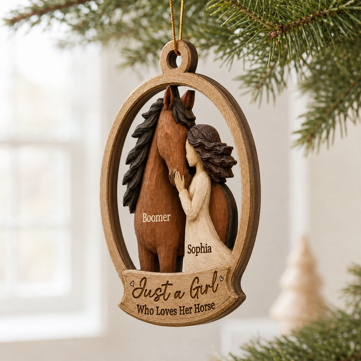 "Girl Loves Horse" – Personalized Wooden Ornament | Keepsake Gift For Horse Lovers