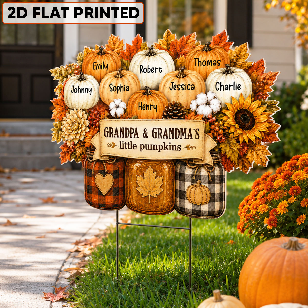 "Cozy Fall Mason Jars & Pumpkins" – Personalized Yard Sign | Fall Decor For Grandparents