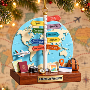 Personalized Travel Destination Map Ornament